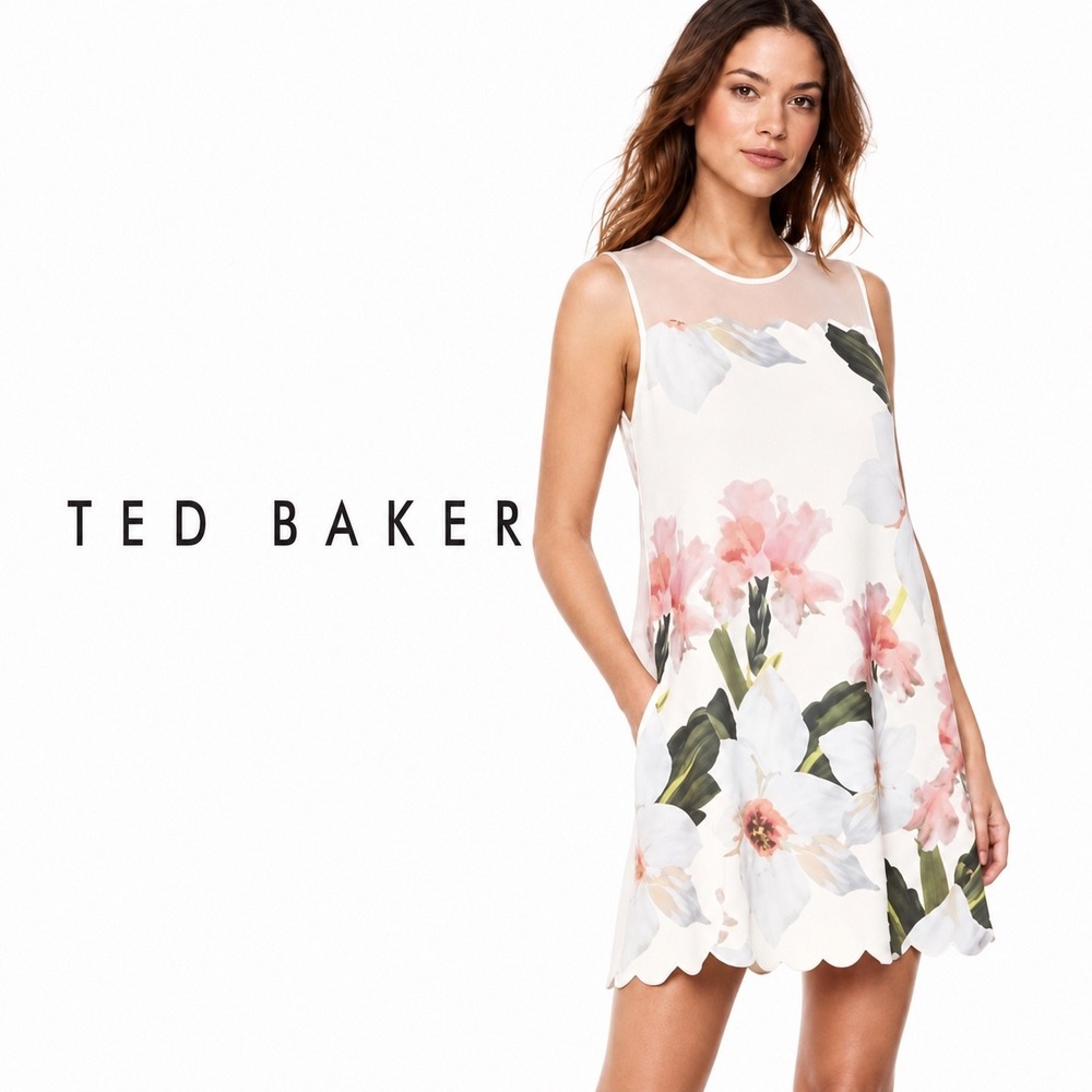 Ted Baker White Caprila Floral Scalloped Shift Dress